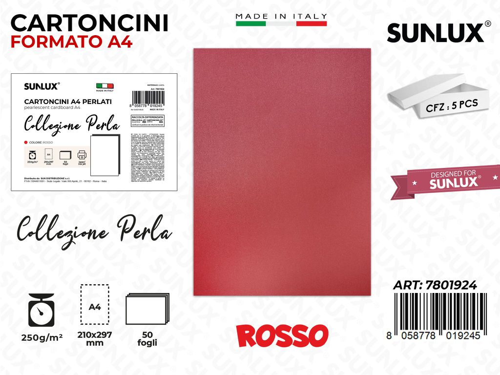 Cartoncini A4 Rosso Perla 50PCS 250GR