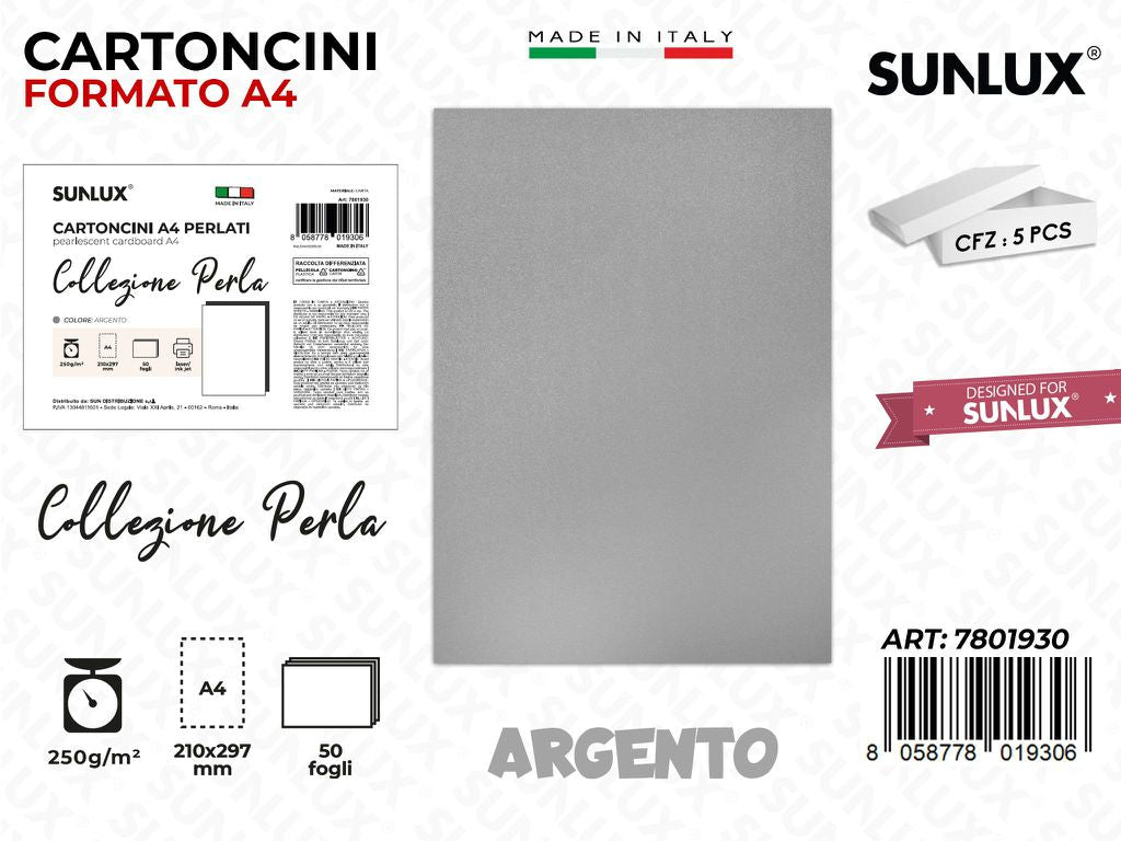 Cartoncini A4 Argento Perla 50PCS 250GR