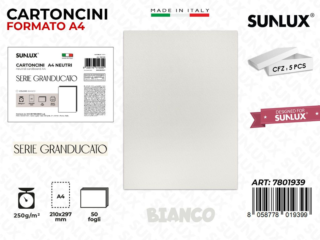 Cartoncini A4 Bianco Granducato 50PCS 250GR