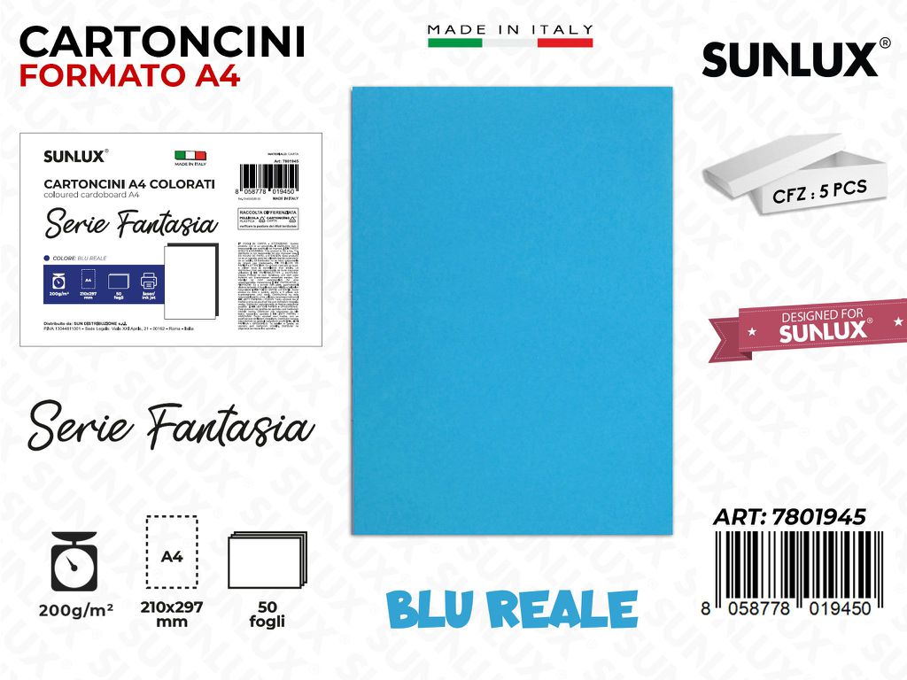 Cartoncini A4 Fant. Blu Reale 50PCS 200GR