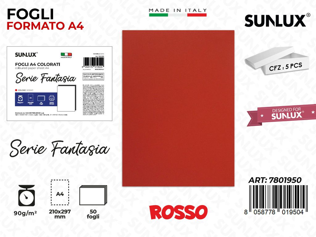 Fogli A4 Fant. Rosso 50PCS 90GR
