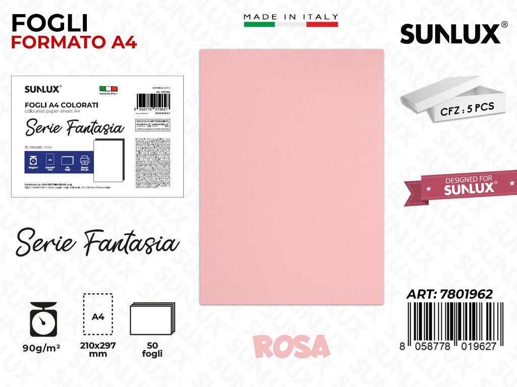 Fogli A4 Fant. Rosa 50PCS 90GR