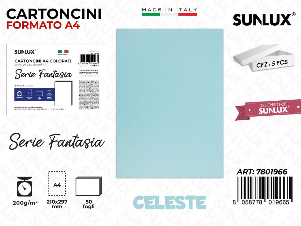 Cartoncini A4 Fant. Celeste 50PCS 200GR