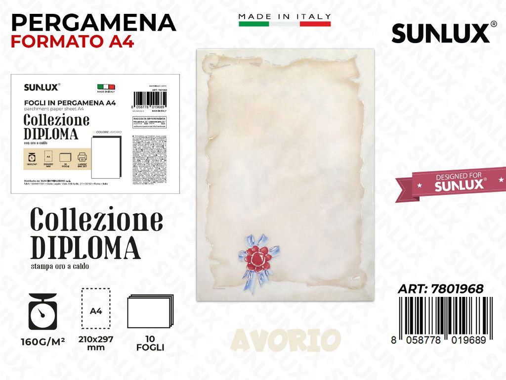 Pergamena Diploma A4 Avorio 10PCS 160GR