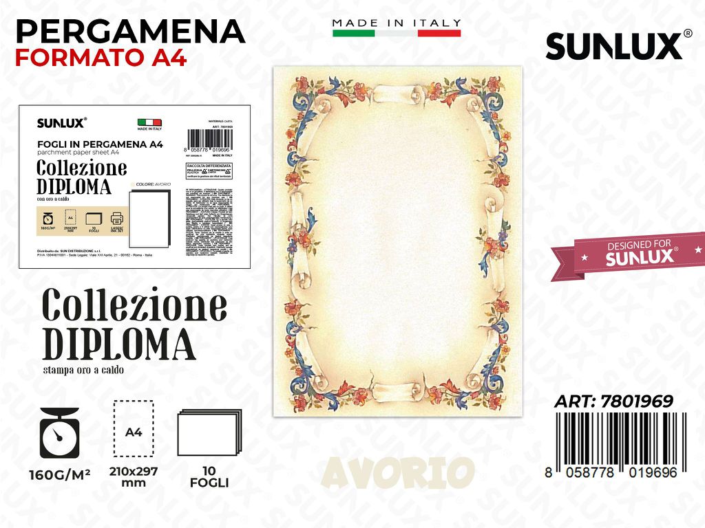 Pergamena Diploma A4 Avorio 10PCS 160GR