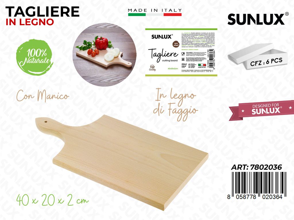 Tagliere in Legno Faggio c/ Manico 40*20*2CM
