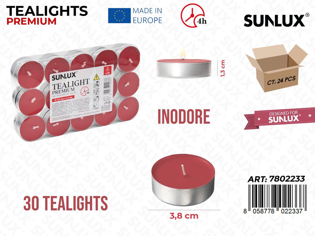 Tealights Inodore Rosso 30PCS 4H 1.3CM