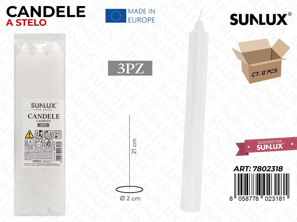 Candele a Stelo Bianco 3PCS 2*21CM