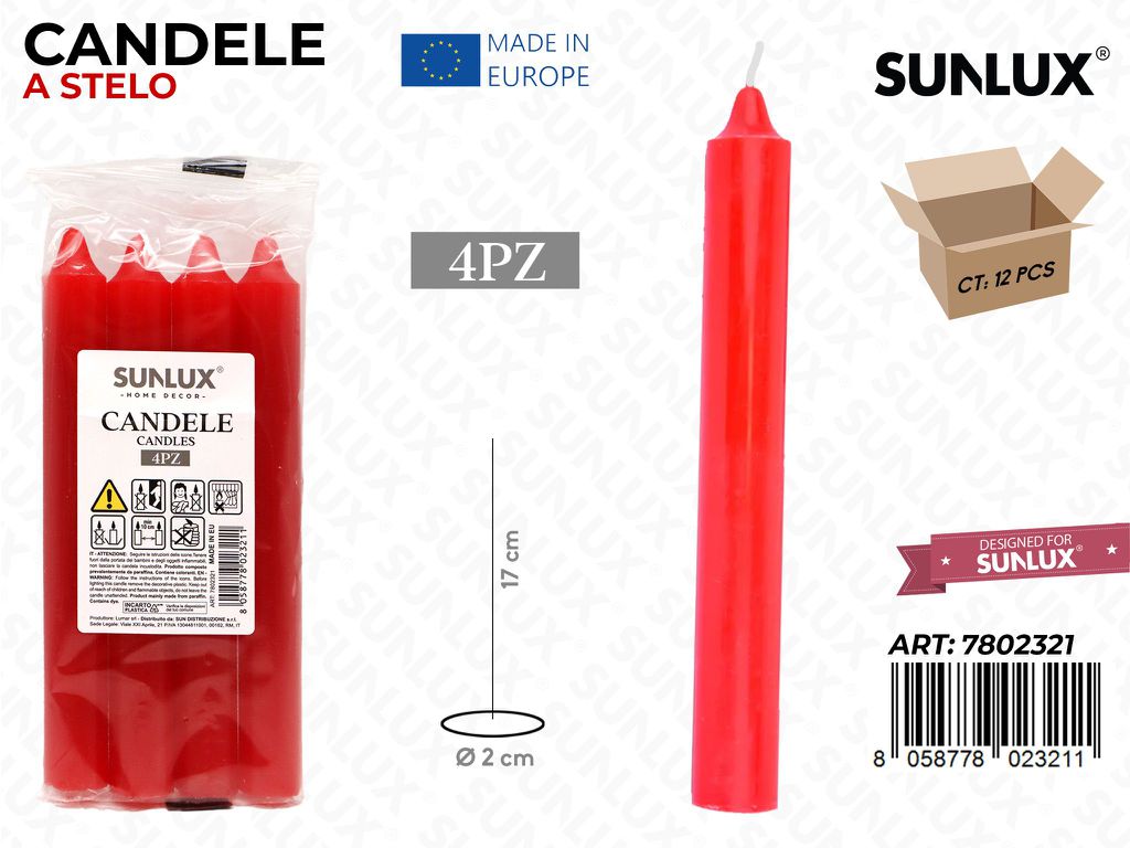 Candele a Stelo Rosso 4PCS 2*17CM