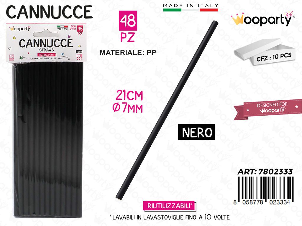 Cannucce in Pp Nero Riut. 48PCS 7MM*21CM