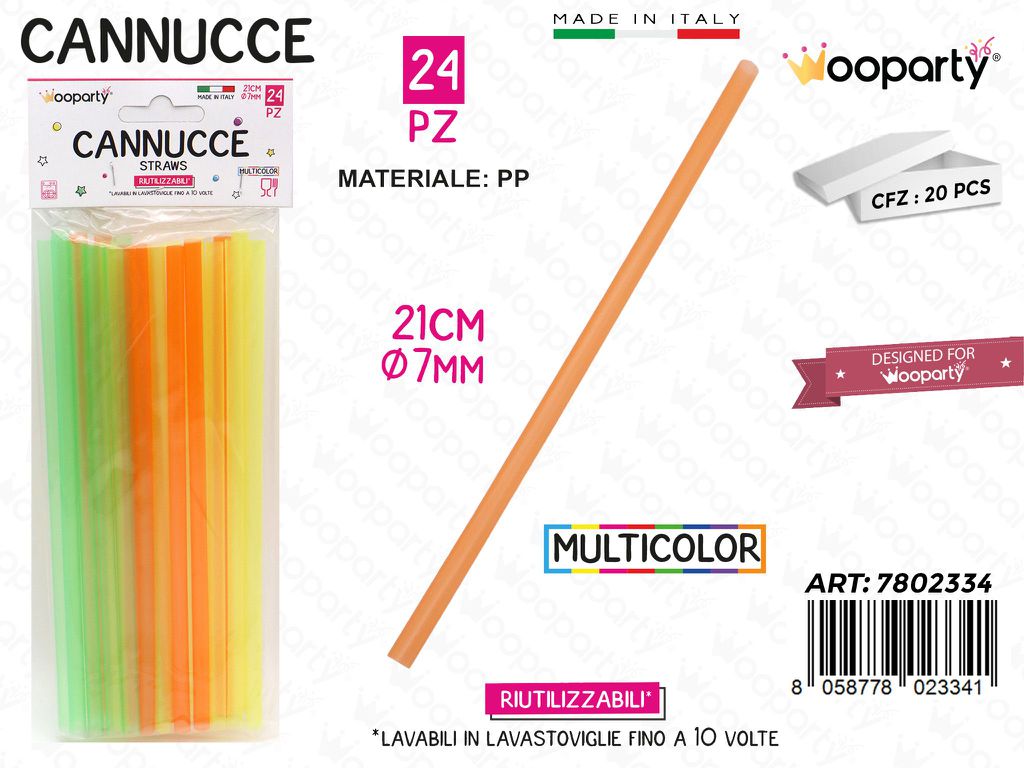 Cannucce in Pp Multicolor Riut. 24PCS 7MM*21CM