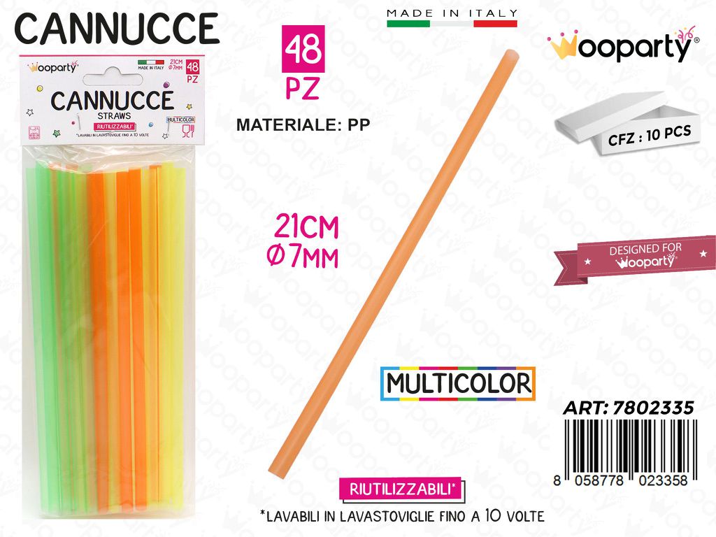 Cannucce in Pp Multicolor Riut. 48PCS 7MM*21CM