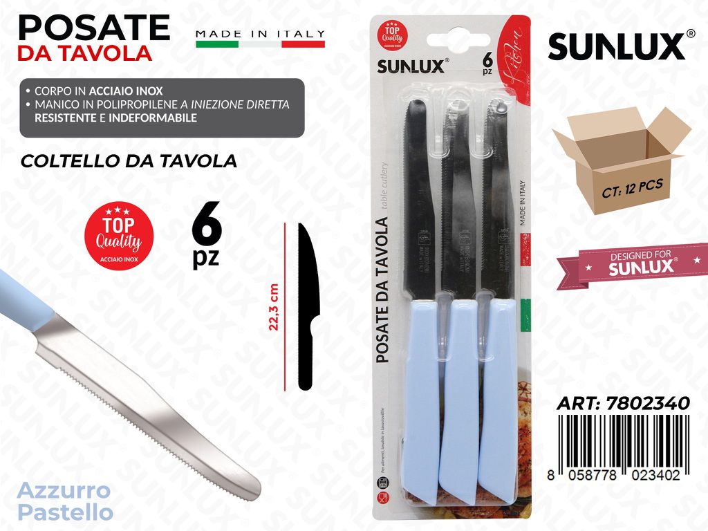 Coltello Tavola Azz. Pastel Acc.inox 6PCS