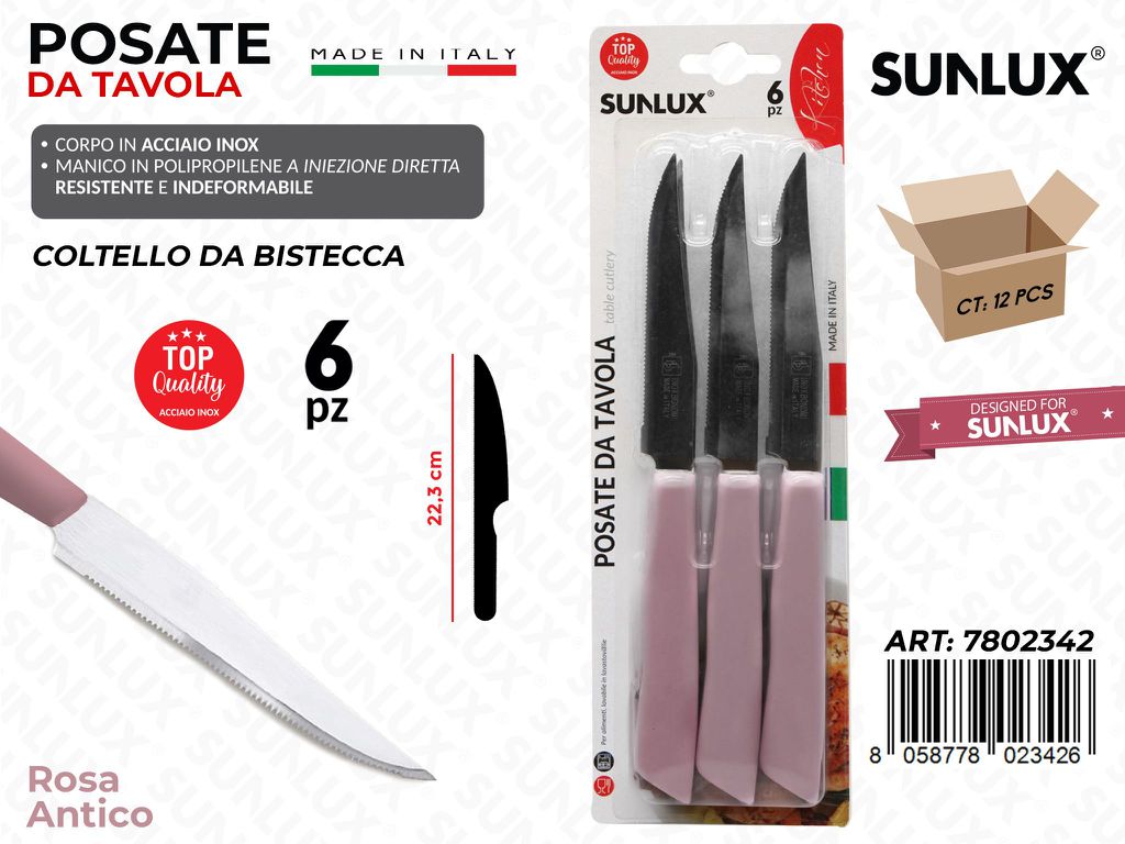 Coltello Bistecca Rosa Ant. Acc.inox 6PCS