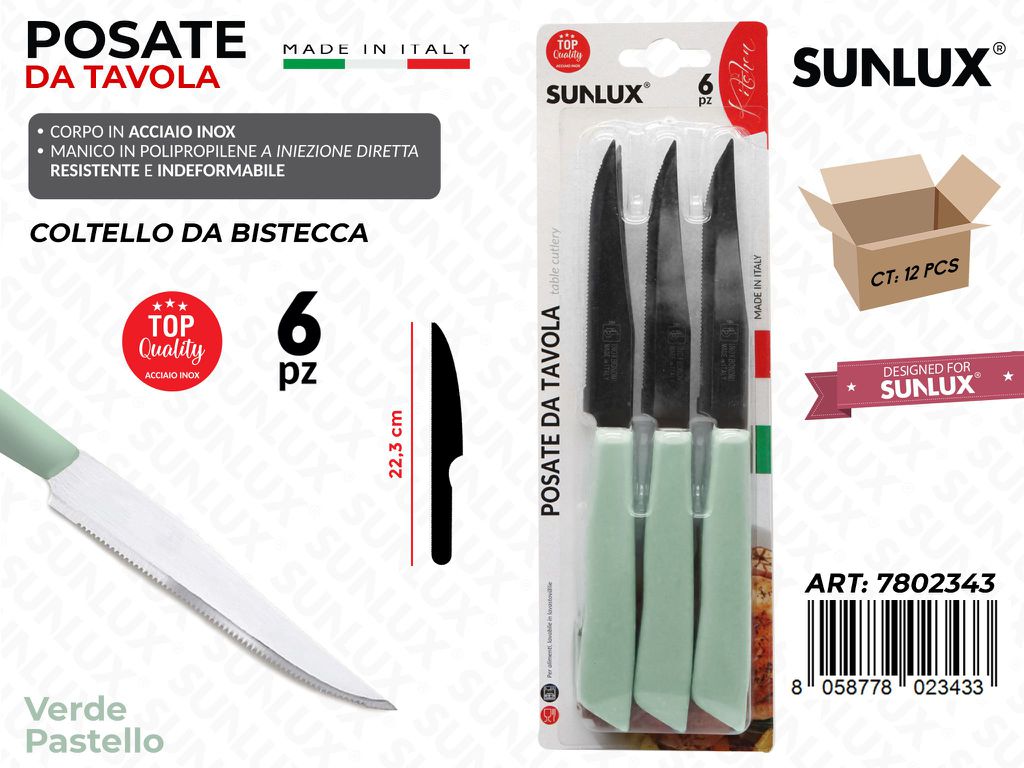 Coltello Bistecca Verde Pastel Acc.inox 6PCS
