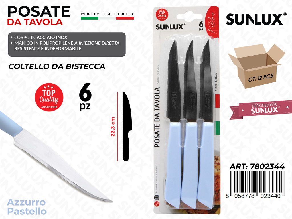 Coltello Bistecca Azz. Pastel Acc. Inox 6PCS