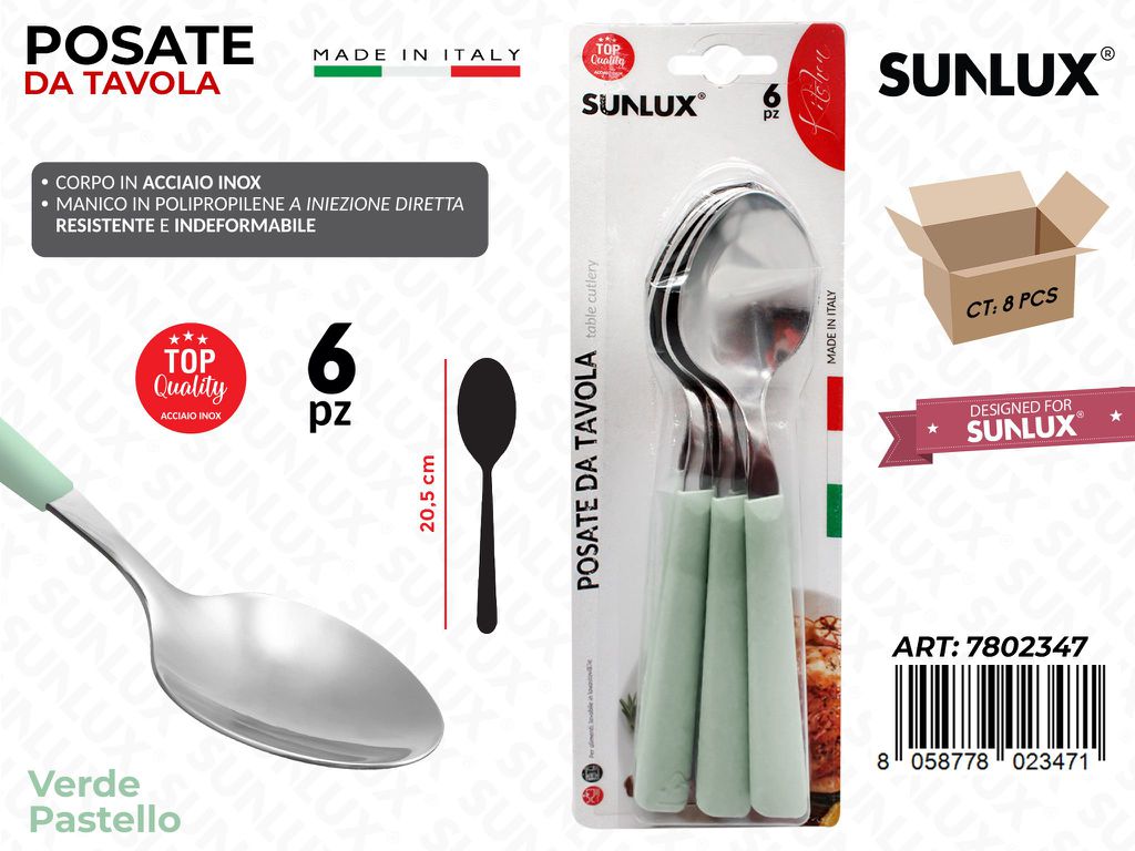 Cucchiaio Tavola Verde Pastel Acc. Inox 6PCS