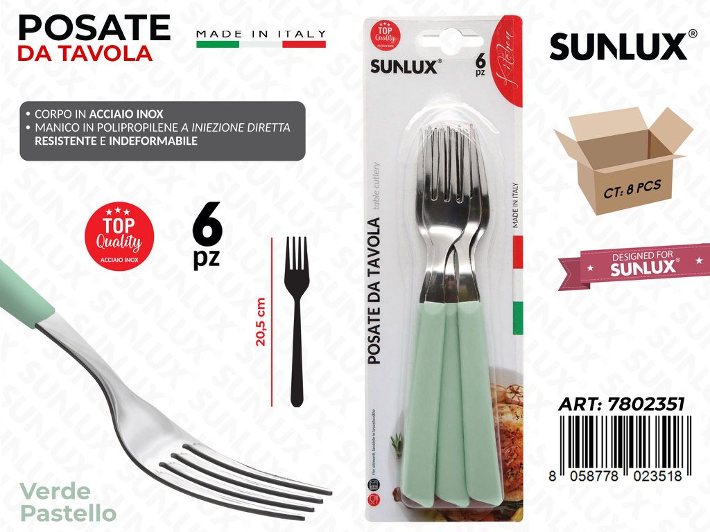 Forchetta Tavola Verde Pastel Acc.inox 6PCS