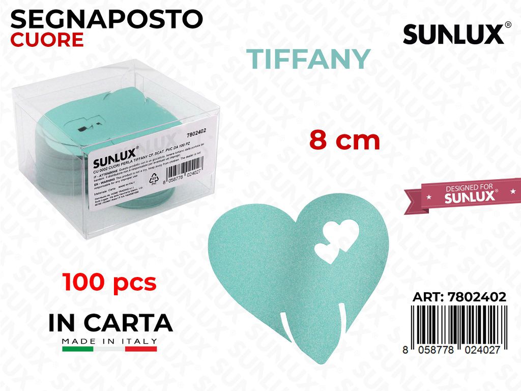 Segnaposto Cuore Carta Tiffany 100PCS 8CM