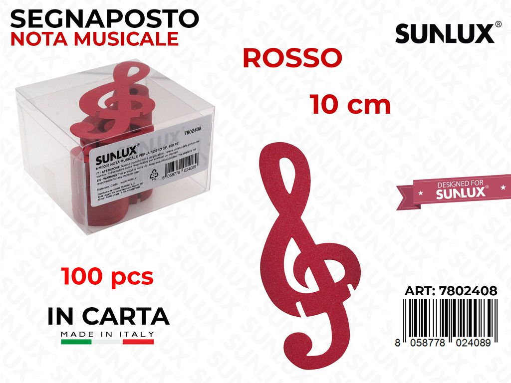 Segnaposto Nota Musicale Carta Rosso 100PCS 10CM
