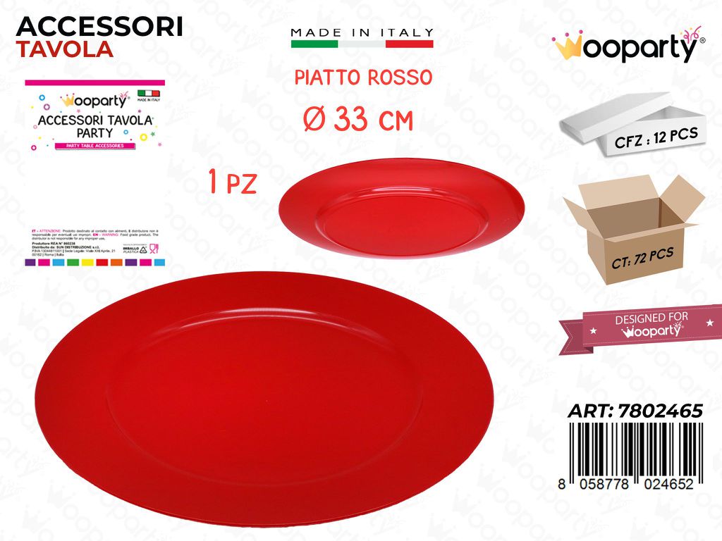 Piatto Rosso Plast. D.33CM