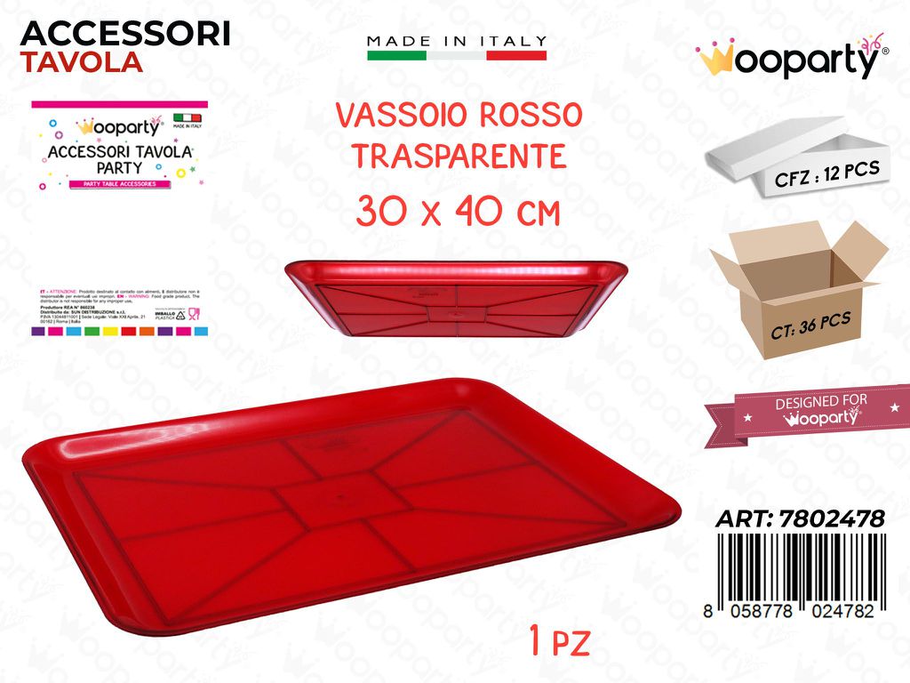 Vassoio Paperino Rosso Trasp. Plast. 30*40CM