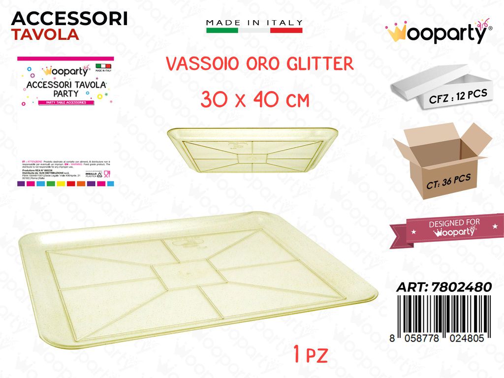 Vassoio Paperino Oro Glitter Plast. 30*40CM