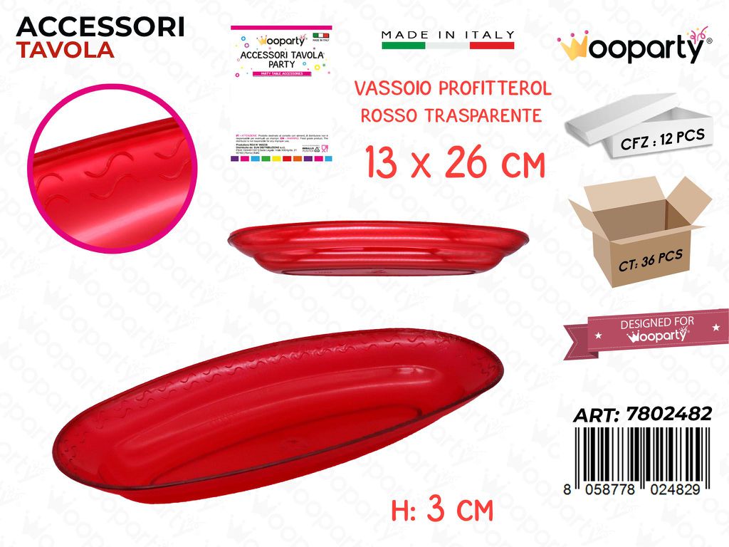 Vassoio Profitterol Rosso Trasp. Plast. 13*26*3CM