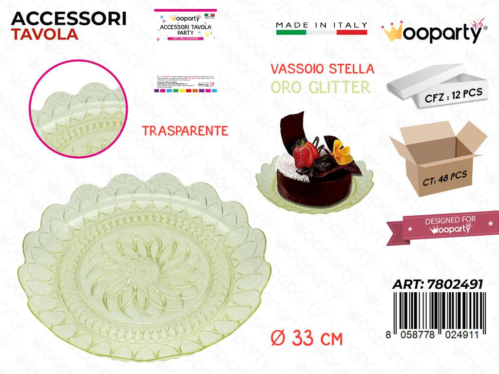 Vassoio Stella Oro Glitter Trasp. Plast. 33CM