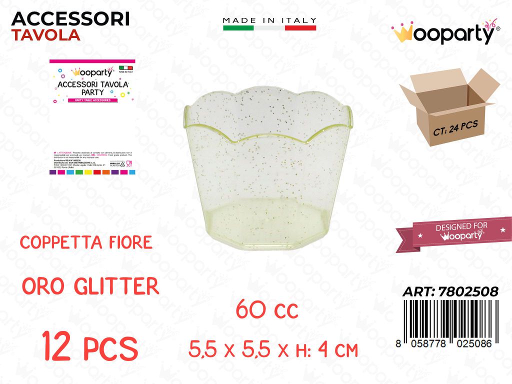 Coppetta Fiore Oro Glit. Plast. 12PCS 60CC 5.5*5.5*4CM