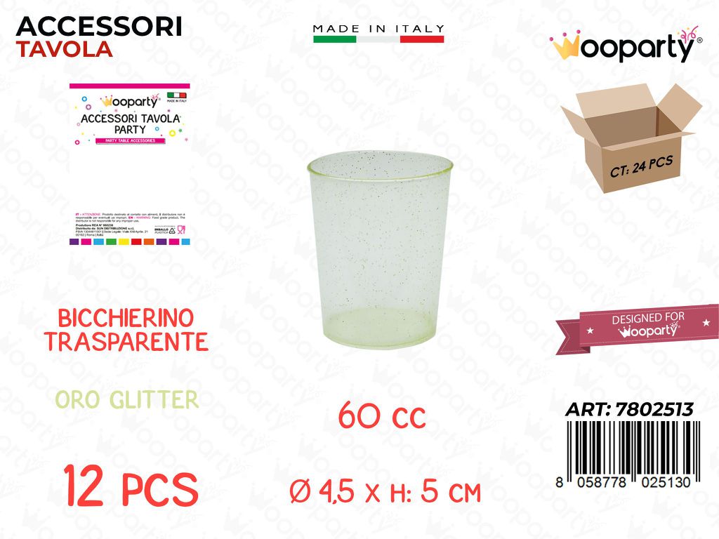 Bicchierino Oro Glit. Plast. 12PCS 60CC 4.5*5CM