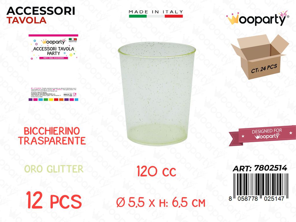 Bicchierino Oro Glit. Plast. 12PCS 120CC 5.5*6.5CM