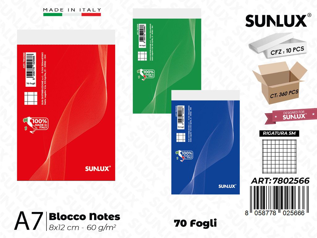 5M Sunlux Blocco Notes A7 8*12CM 70FF 60GR