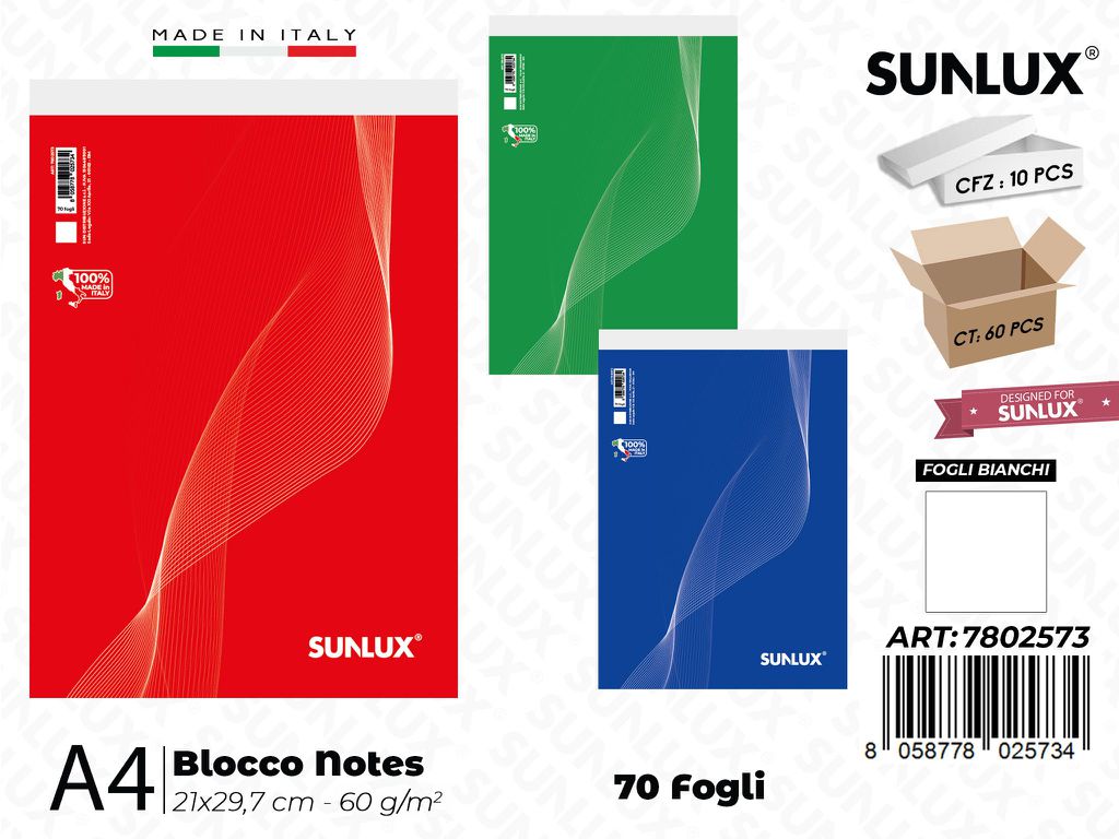 Bi Sunlux Blocco Notes A4 21*29.7CM 70FF 60GR