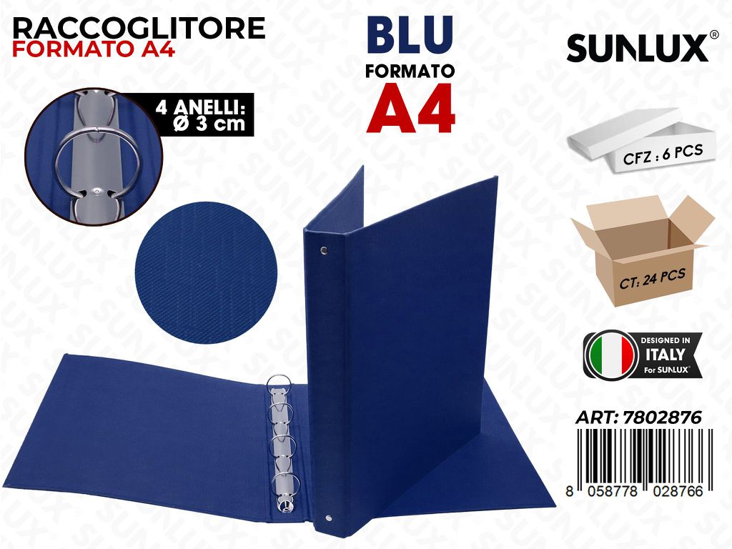 Raccoglitore 4ANELLI Blu A4 D.3CM