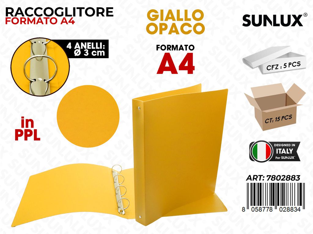 Raccoglitore 4ANELLI Pp Giallo Opaco A4 D.3CM