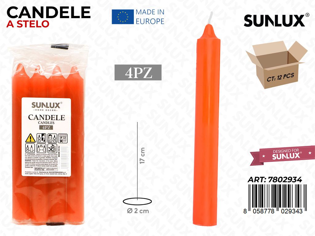 Candele Stelo Senza Profumo Arancio 4PCS 17CM