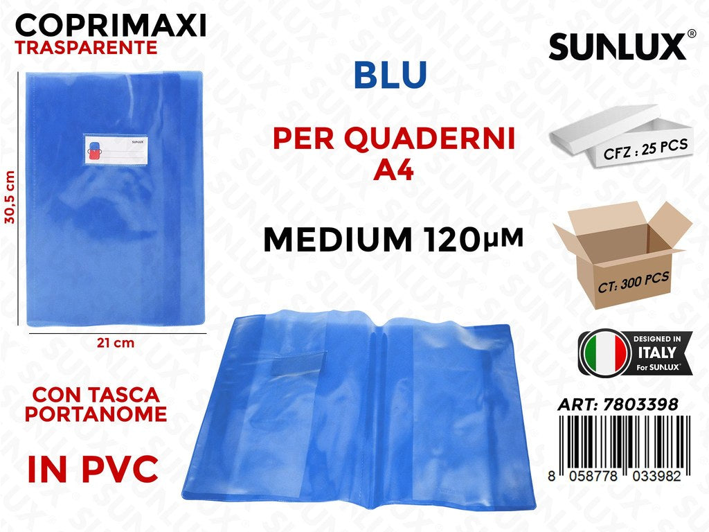 Coprimaxi Pvc Trasp. Blu c/Tasca Medium 120 A4