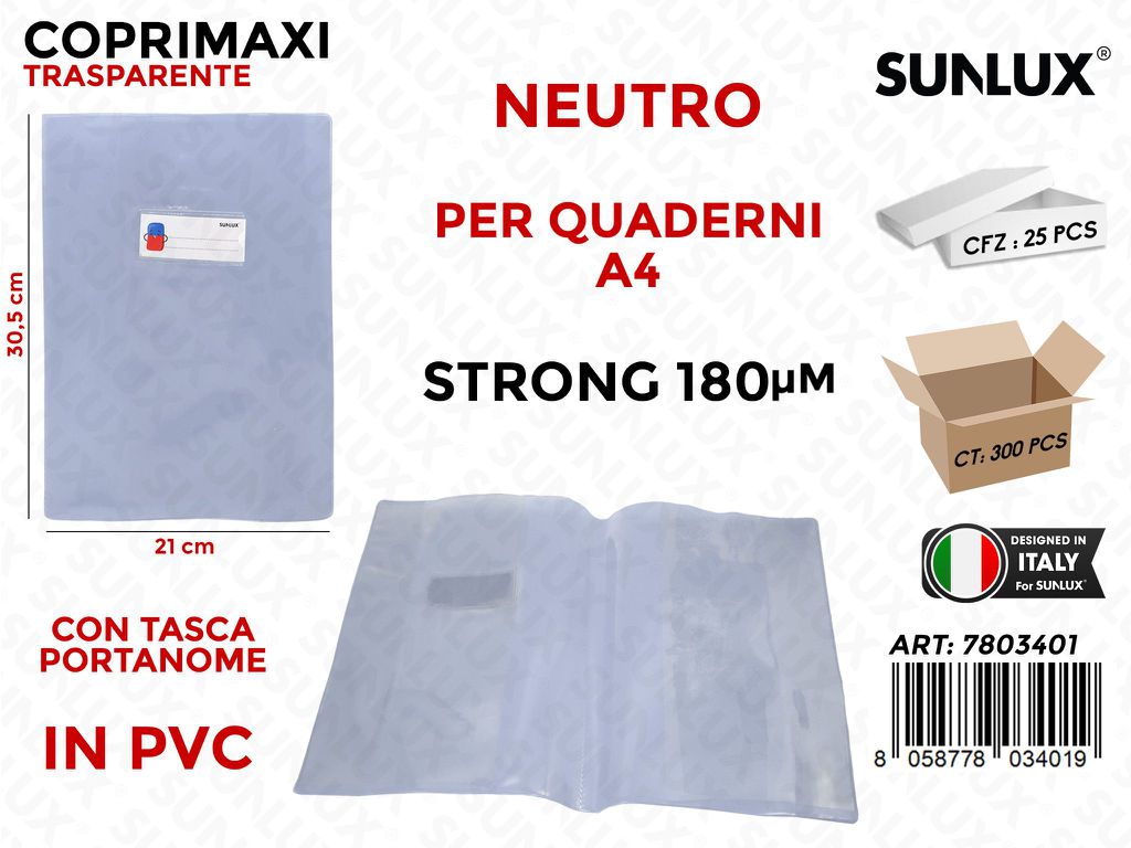 Coprimaxi Pvc Trasp. Neutro c/Tasca Strong 180 A4