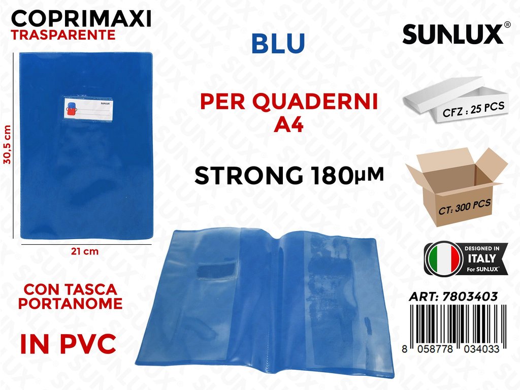 Coprimaxi Pvc Trasp. Blu c/Tasca Strong 180 A4