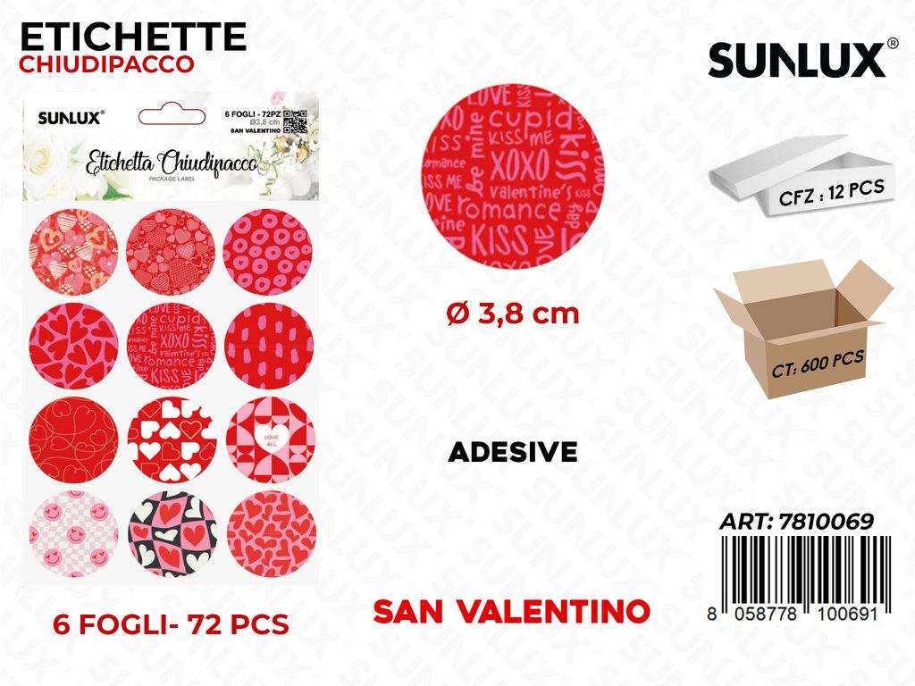 Sunlux Etichette Chiudipacco Love 72PCS 6FF 3.8CM