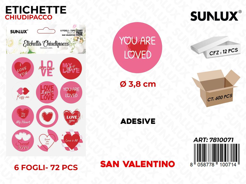 Sunlux Etichette Chiudipacco Love 72PCS 6FF 3.8CM