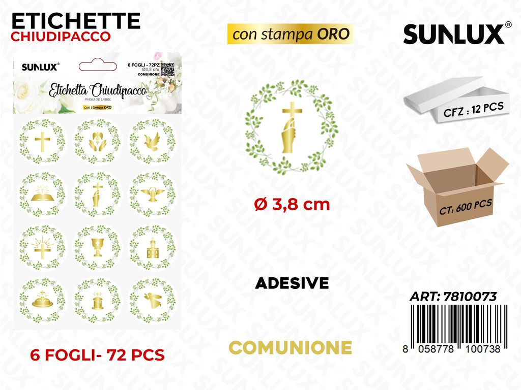 Sunlux Etichette Chiudipacco Comunione 72PCS 6FF 3.8CM