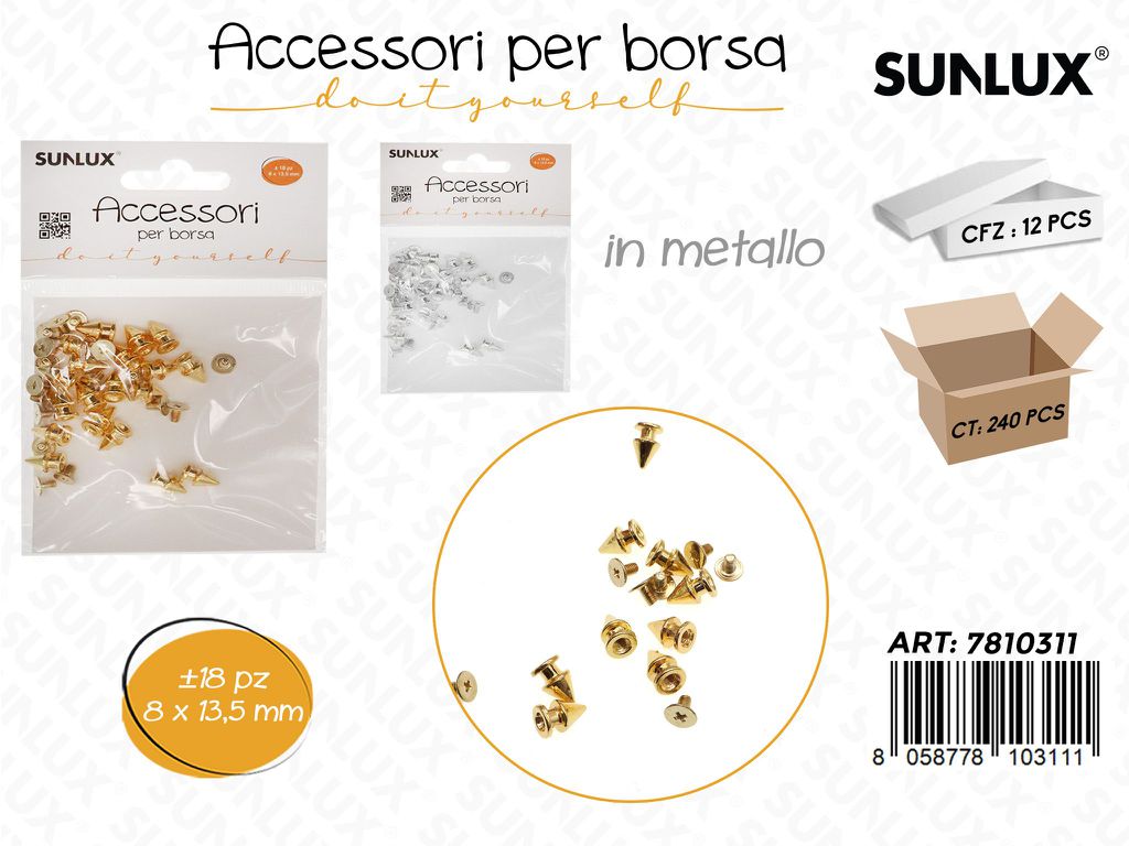 Sunlux Acc. per Borsa Metallo Ass. 18PCS 8*13.5MM