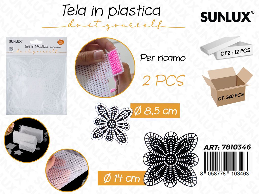 Sunlux Tela in Plast. per Ricamo 2PCS Mis. Ass.
