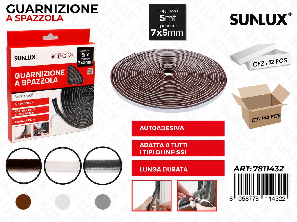 Sunlux Guarnizione a Spazzola Ass. 7*5MM*5MT
