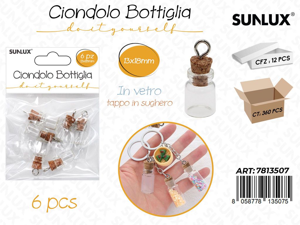 Sunlux Ciondolo Bottiglia Vetro 6PCS 13*18MM