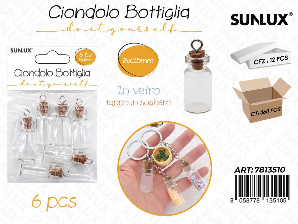 Sunlux Ciondolo Bottiglia Vetro 6PCS 16*35MM