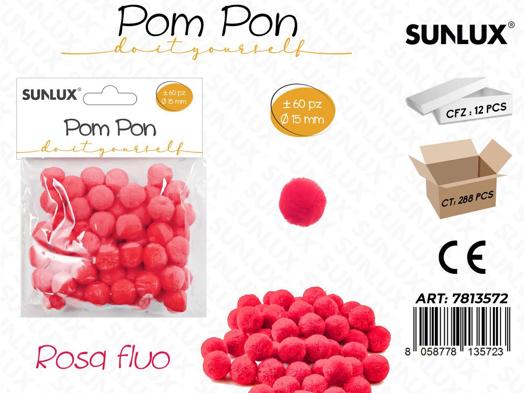 Sunlux Pom Pon Rosa Fluo 60PCS D.15MM
