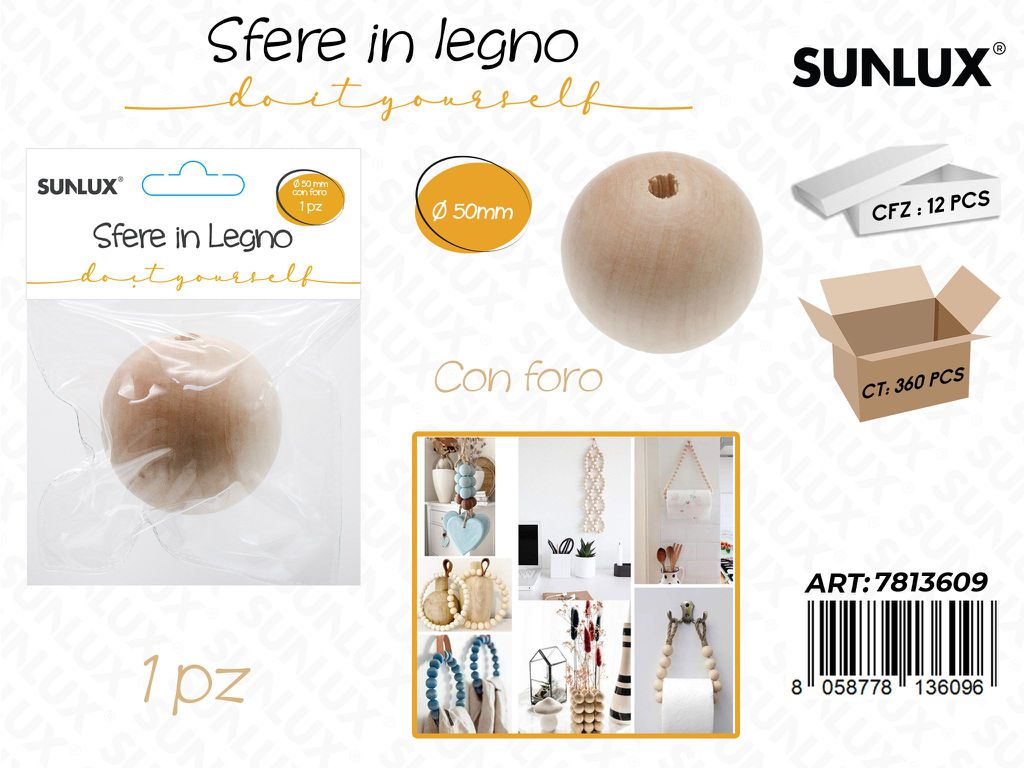 Sunlux Sfere in Legno c/Foro 50MM
